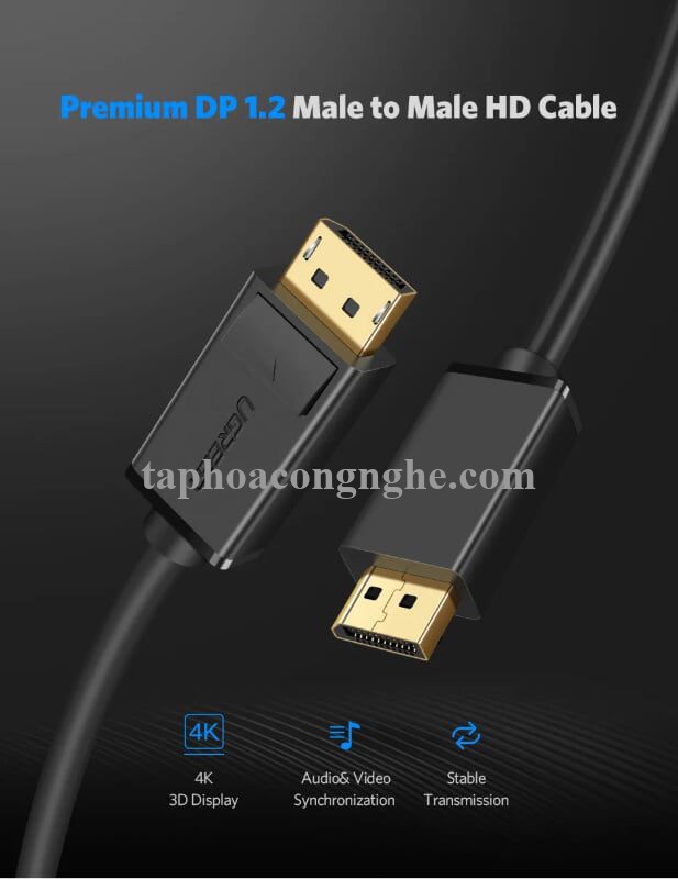 Ugreen 10212 3M Màu Đen Cáp 2 Đầu Displayport chuẩn V1.2 thuần đồng DP102 30010212